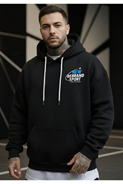 REBRAND Printed Unisex Sweatshirt Oversized Hoodie Hooded Thick 3 Yarn