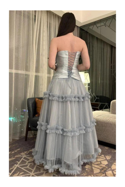 Nice Model Off-Shoulder Bodice Gown Tiered Ruffled Tulle Skirt Beaded Embroidered Formal Evening Party Dress