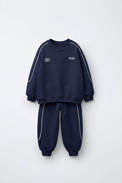 Magu Boys' Cotton Navy Blue Goal Area Sweatshirt 2-Piece Set – Comfortable Sporty Design