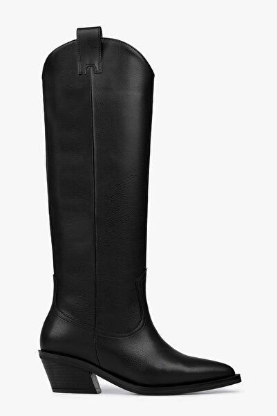 Shoeberry Women's Kailey Black Leather Cowboy Boots