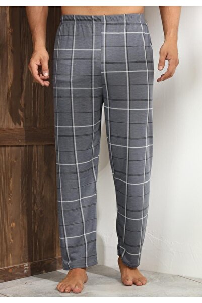 TOSKI Men's big size dark gray trousers with checked pattern