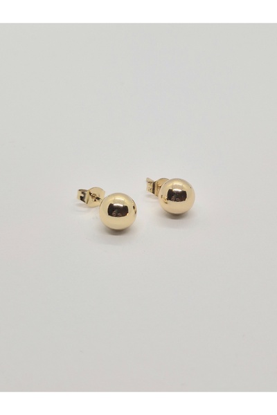 Set Paslanmaz Çelik Yuvarlak Altın Kaplama ( 8 mm ) Top Küpe ( Büyük Boy )