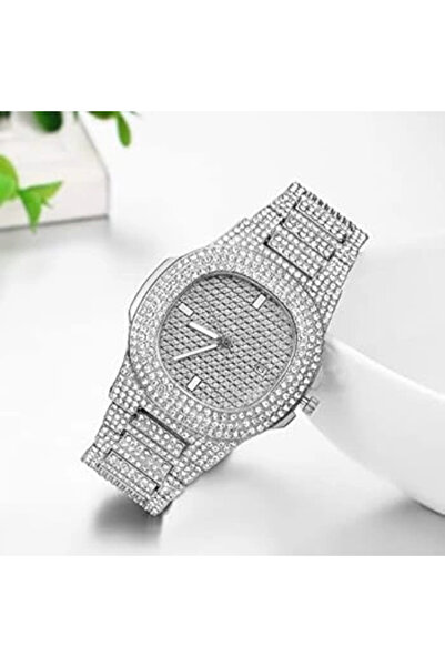 captiva Gümüş Renk Taş Kaplama Oval Kasa Tasarım Kadın Kol Saati