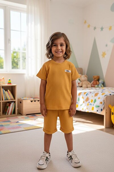morbella Mustard/Black/Beige Corded Fabric Children's Set |   Summer Short Sl...