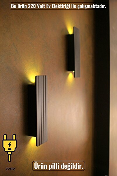 Emriba 2 Adet Elektrikli Dekoratif Duvar Aydınlatması Aplik Gece Lambası (SİYAH YARI MAT-AMBER)