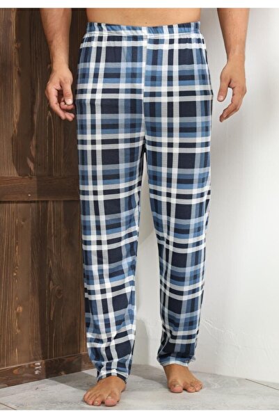 TOSKI Ανδρικό παντελόνι μεγάλου μεγέθους σε σκούρο μπλε χρώμα με λευκά και μα...