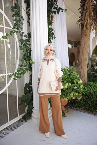 Kirazca Butik Women's Standard Size Diamond Pattern Knitwear Hijab Two-Piece Set