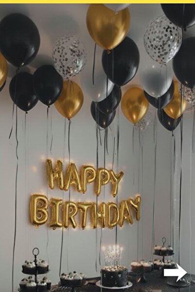 Baloncu Dede Gold Happy Birthday Foil Balloon Set Black Gold Birthday Large Party Set Decorations