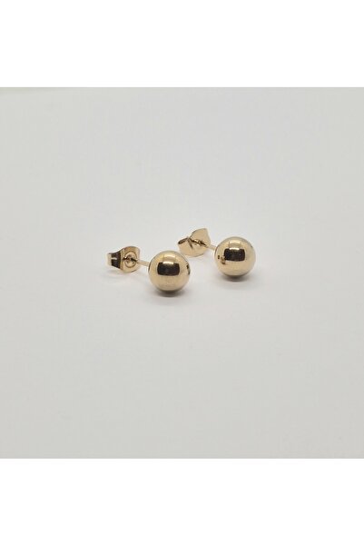 Set Paslanmaz Çelik Yuvarlak Altın Kaplama ( 8 mm ) Top Küpe ( Büyük Boy )