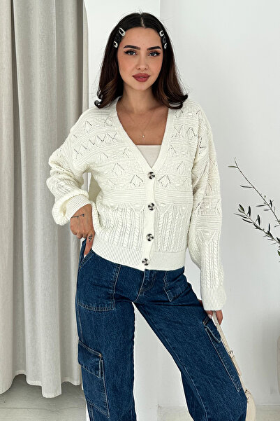 Noa Noa Women's V-Neck Buttoned Knit Cardigan – Textured Grace