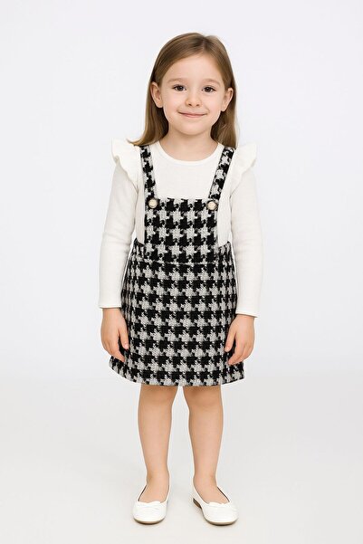 Erzani Kids Şanel Slopet Double Suit Lower Woven Fabric Upper Twist L Stretch Fabric Sleeve Ruffled Badi Suit