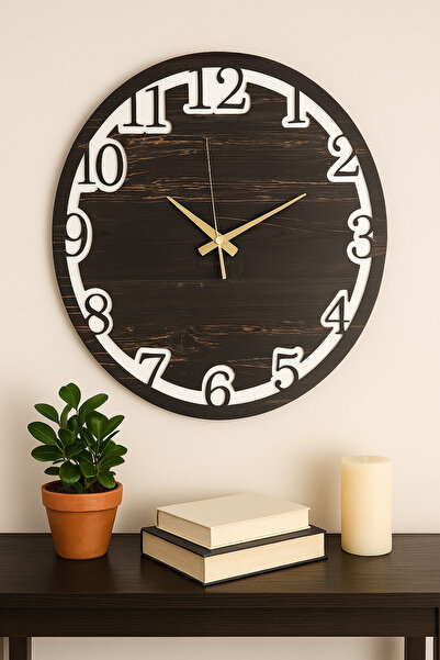 Buwoods Decorative Wooden Wall Clock – 43 Cm, Modern Living Room Clock, Silent Mechanism, Stylish and Durable Design