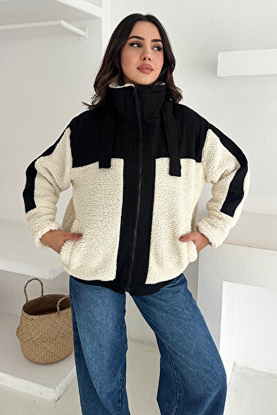 Noa Noa Women's Color Block Zippered Sherpa Coat – Cozy Contrast