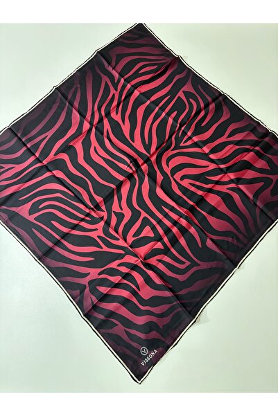 Vissona Black Red Zebra Pattern Tivil Silk Scarf-Kvs0811