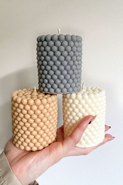 İMVULA Dekoratif Mum 3'lü Farklı Renk Şık Tasarım Dekor Mumlar