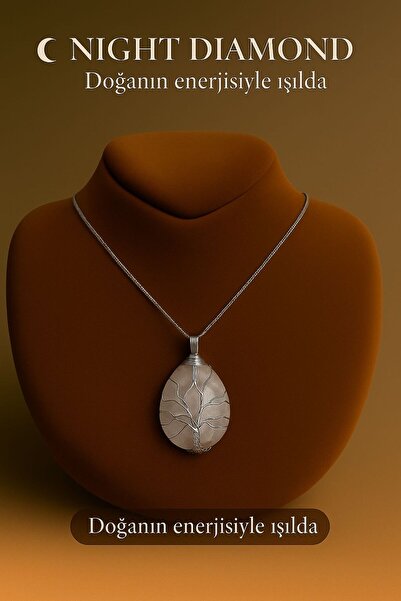 Night Diamond Kadın Kolye Pembe Kuvars Doğal Taş Zincirli Kolye