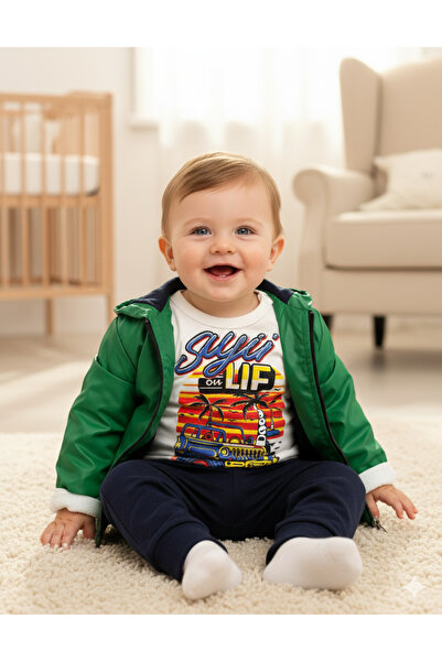 VEGAMOD Boy Baby Car Printed Raincoat 3-Piece Set 0-3-6-9-12 Months