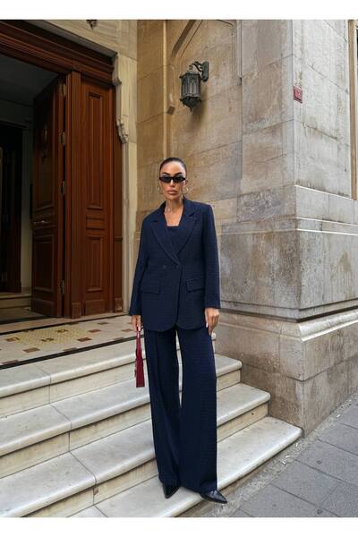 Julidress Crop Blouse, Jacket and Palazzo Pants U 3-Piece Premium Tweed Set