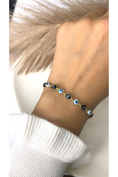 JustGAF سوار شوبينغ مرصع بالخرز على شكل عين الحسد باللون الذهبي