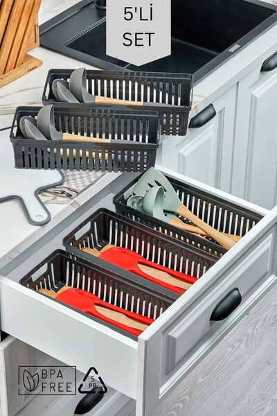 espashome Set of 5 Spoon Rests and Ladle Rests Drawer Organizer / Anthracite