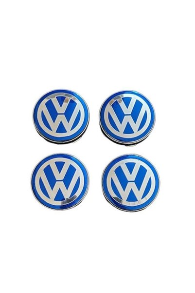 VW Σετ 4 τάσια τροχών 60mm μπλε Volkswagen, συμβατά με ζάντες αλουμινίου
