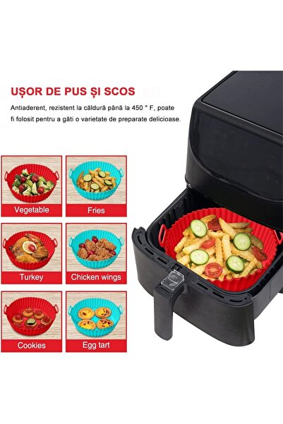 Rqiurpn Set 2 AirFryer Trays, Rqiurpn, Reusable and Easy to Clean, 20x17x5cm, Silicone, Blue/Red