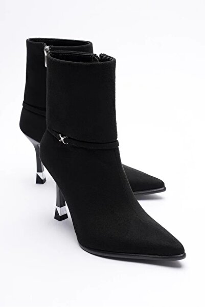 Elexus Kadın Süet Bot Yüksek Topuklu Fermuar Detaylı Siyah