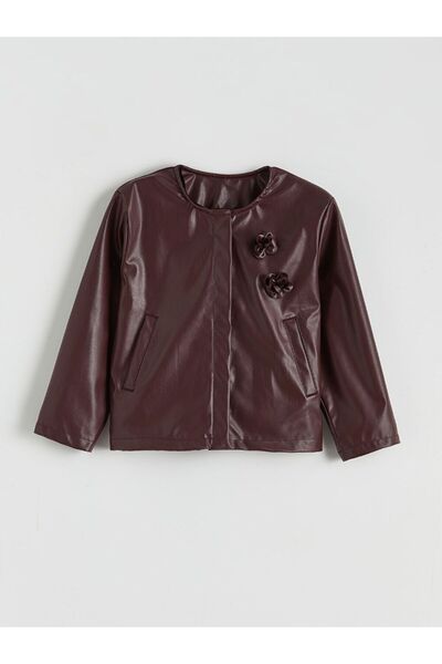 LC Waikiki Lcw Kids Floral Leather-Look Girls' Jacket