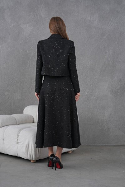 nodilife Knitted Fabric Flared Skirt Women's Set Black