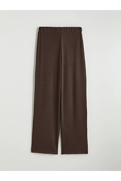 LC Waikiki Lcw Modest Brown Women's Trousers with Elastic Waist and Shiny Look