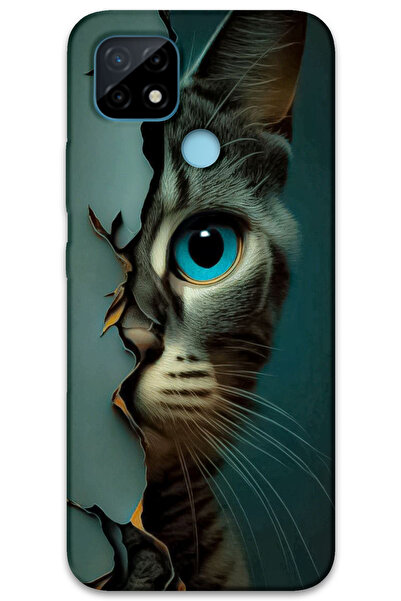 MRCİLETİSİM غطاء خلفي لهاتف Realme C21 بنمط HD مطبوع - القط الأزرق