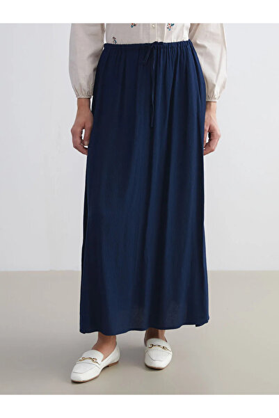 LC Waikiki Fusta evazată texturată LCW Grace bleumarin cu talie elastică