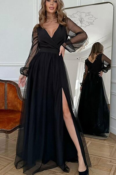 dk denemekabini Rochie lungă din crep importat, cu mâneci lungi, din decolteu...