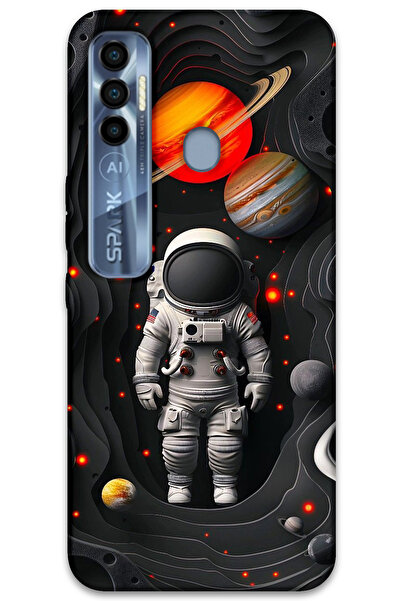 MRCİLETİSİM غطاء خلفي لهاتف Tecno Spark 7 Pro بنمط HD مطبوع - كواكب رواد الفضاء