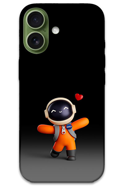 MRCİLETİSİM غطاء خلفي لهاتف iPhone 17 بنمط HD مطبوع - قلب رائد الفضاء