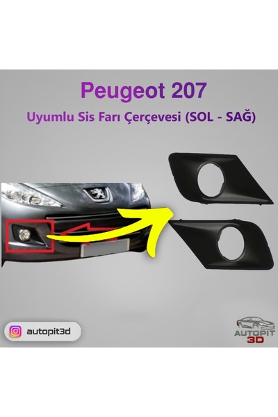 AutoPit 3D Peugeot 207 Uyumlu Sis Farı Çerçevesi (SOL - SAĞ Takım)