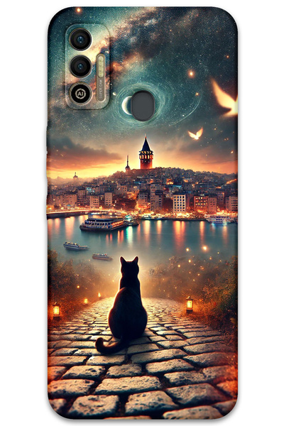 MRCİLETİSİM غطاء خلفي متوافق مع هاتف Tecno Spark 7T بنمط HD مطبوع - Cat Galata