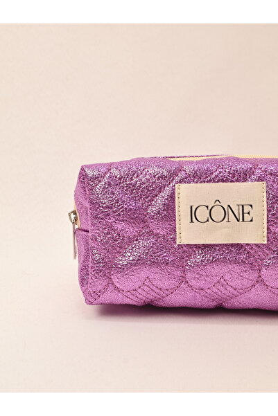 ICONE BAG Heart Quilted Embroidered Metallic Colored Makeup Bag