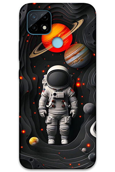 MRCİLETİSİM غطاء خلفي لهاتف Realme C21 بنمط HD مطبوع - كواكب رواد الفضاء