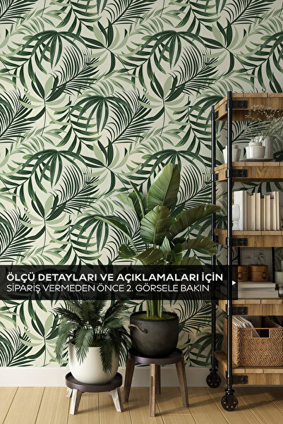 Pluswall Palmiye Yaprağı Kendinden Yapışkanlı Duvar Kağıdı, Çok Amaçlı PVC Folyo