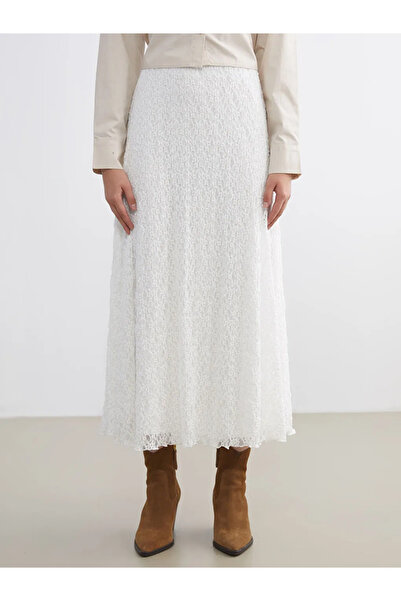 LC Waikiki LCW Modest Ekru Beli Lastikli Ajurlu Dantelli Etek