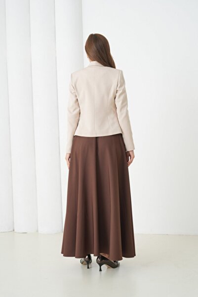 nodilife Flower Printed Women's Suit with Flared Dress Beige-Brown