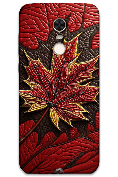 MRCİLETİSİM غطاء خلفي لهاتف Xiaomi Redmi 5 Plus بنمط HD مطبوع - أوراق حمراء