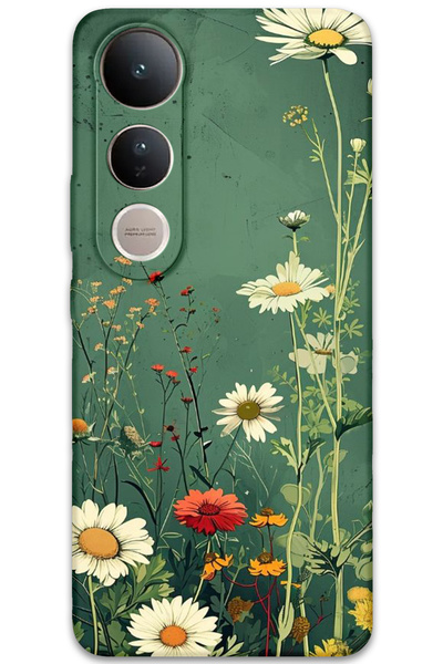 MRCİLETİSİM غطاء خلفي لهاتف Vivo V50 Lite 4G بنمط HD مطبوع - ديزي أخضر