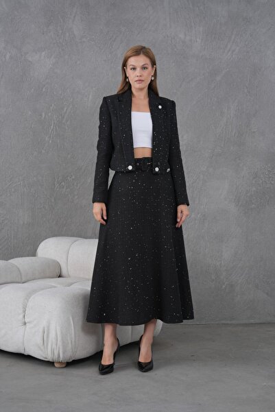 nodilife Knitted Fabric Flared Skirt Women's Set Black