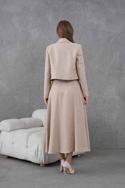 nodilife Knitted Fabric Flared Skirt Women's Set Beige