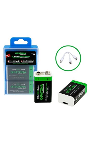 Patona Baterii reîncărcabile Premium 6F22 USB-C, set de 2, 9V, 3600 mWh
