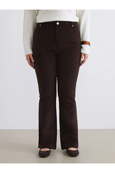 LC Waikiki LCW Modest Kahverengi Dar Fit Ispanyol Paça Kadife Kadın Pantolon