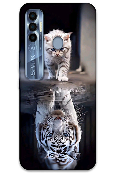 MRCİLETİSİM غطاء خلفي لهاتف Tecno Spark 7 Pro بنمط HD مطبوع - انعكاس القطط