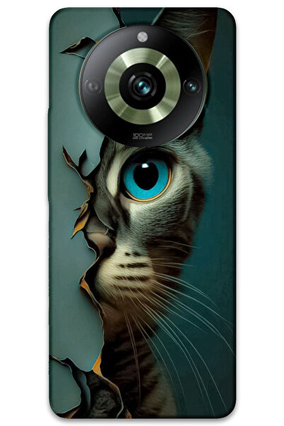 MRCİLETİSİM غطاء خلفي لهاتف Realme 11 Pro Plus بنمط HD مطبوع - القط الأزرق